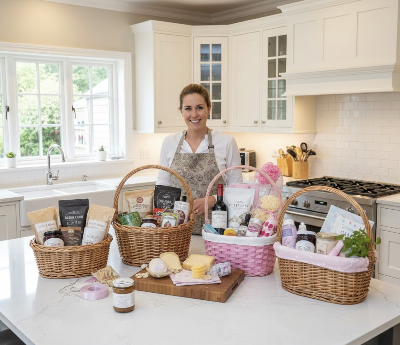 Student with gift baskets ready for clients